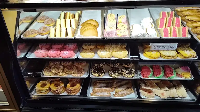 Colorful sweet breads in the display case